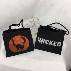 Black Cat Silhouette & Wicked Fabric Trick or Treat / Gift Bags